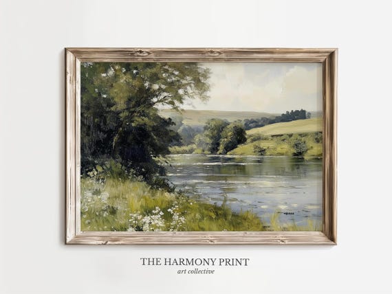 Cottage Wall Art, Spring Landscape Painting, Blooming Tree Artwork, Tranquil Nature Scene, Rustic Country Decor, Peaceful Home Design