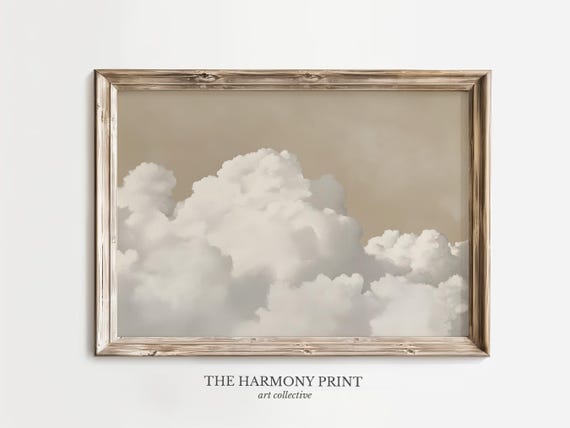 Minimalistic Cloud Landscape, Serene Wall Art, Neutral Toned Clouds, Living Room Decor