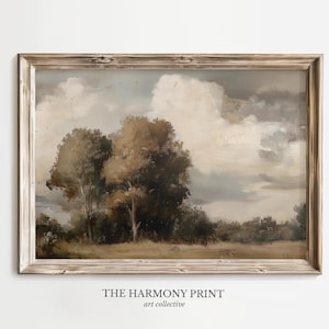 Vintage Tree Landscape Print: Rustic Neutral Wall Art