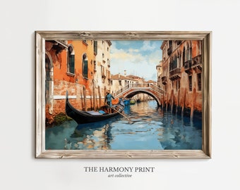 ベネチア運河の油絵、イタリアのオリジナル絵画、ベネチアの壁掛け