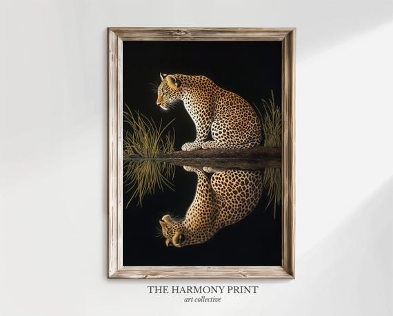 Leopard Wildlife Art Print: Elegant Feline, Black Background