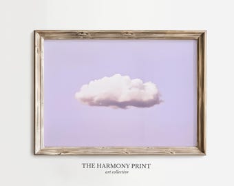 Lámina artística de nube morada: cielo pastel minimalista, decoración infantil