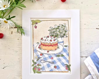 Watercolour Cake Gingham Original Art Print