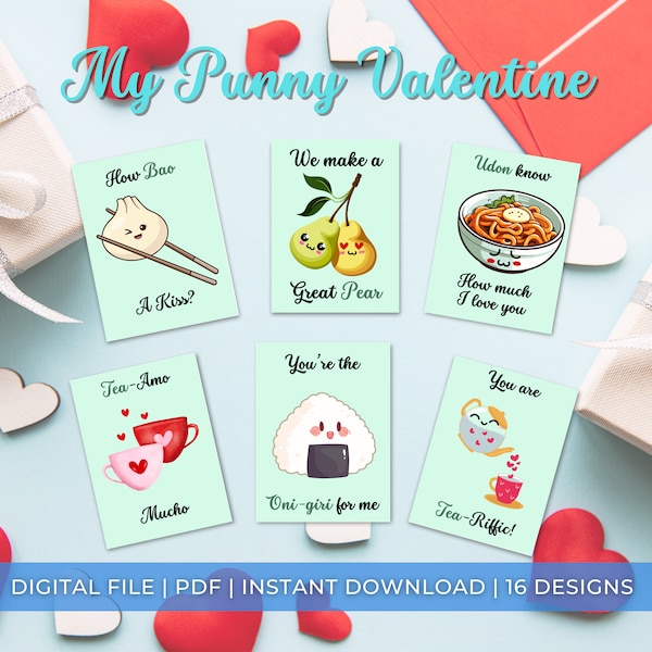 MY PUNNY VALENTINE | Downloadable Valentines day card | Food themed puns | Gender Neutral | Boys | Girls | Couples