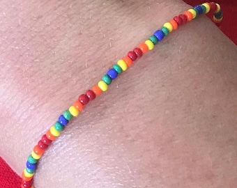Rainbow Seed Bead Bracelet or Anklet: Glass Beads, Stackable Spirit Jewelry