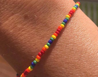 Tiny Rainbow Glass Beaded Bracelet or Anklet: Artisan Made,