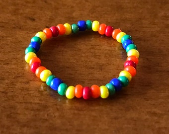 Rainbow Beaded Ring, Stretch Ring, premium glass seed beads. Great birthday gift for tweens and teens. Rainbow lucky nature inspired jewelry