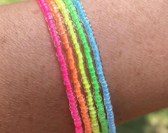 Luminous Neon Tiny Beaded Bracelets or Anklets: Colorful Stacking Jewelry, Shine Bright Vibrant, Seed Bead Mini Micro Bead Bracelets