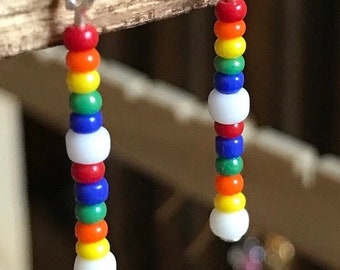 Rainbow Seed Bead Bar Earrings: Handmade Artisan Earrings, Silver Plated