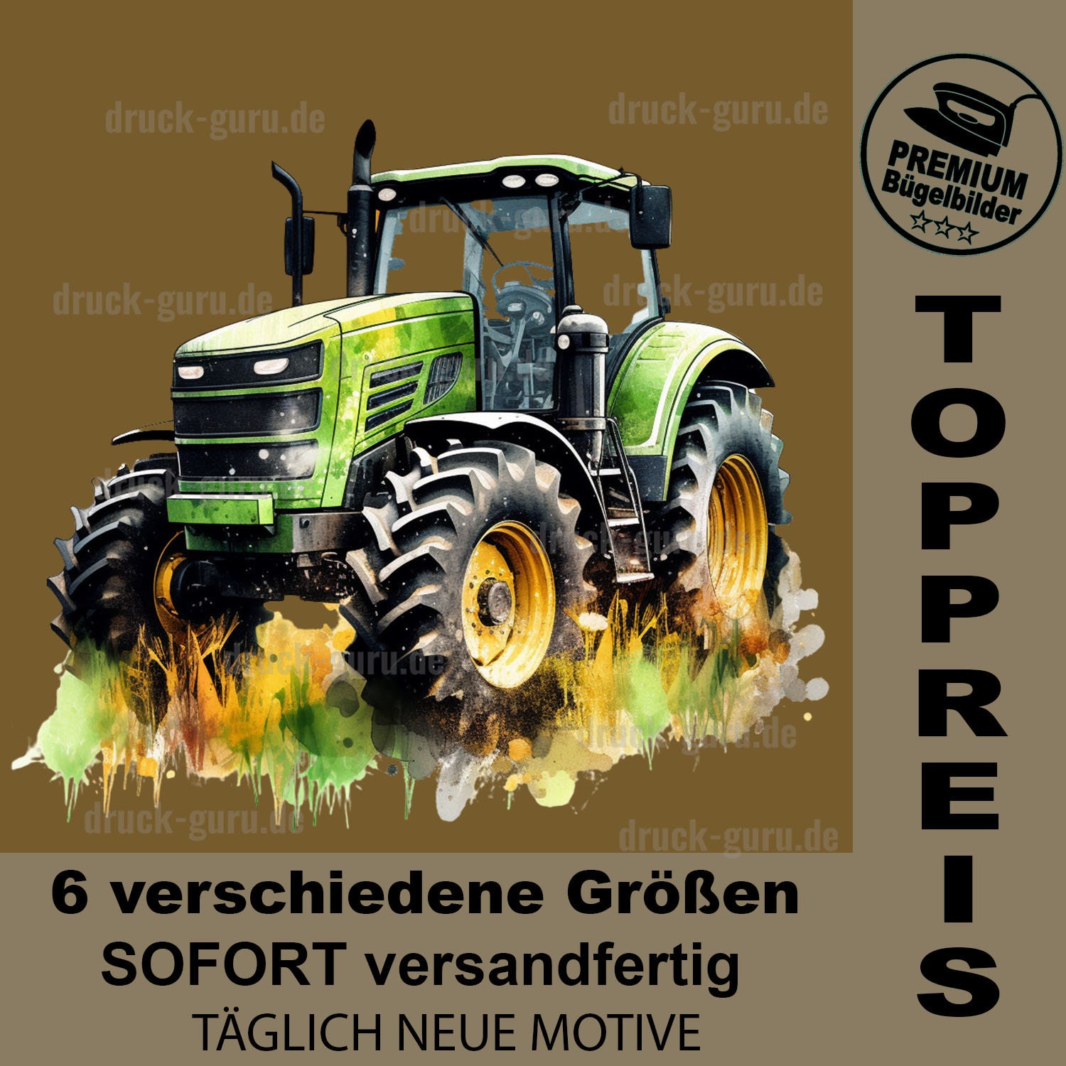 Iron-on picture "Tractor Green-Yellow" - village child proud -