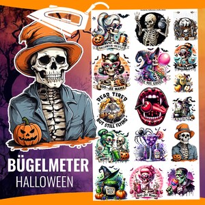 May include: A set of 12 iron-on Halloween themed patches featuring various spooky characters and sayings. The patches include a skeleton, a witch, a zombie, a vampire, and a ghost. The patches are perfect for adding a touch of Halloween fun to your clothes, bags, or other accessories.