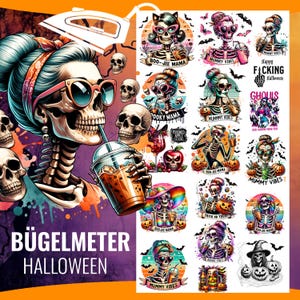 Halloween iron-on transfers – witch, pumpkin, bat, skull, spiders, skeleton, ghost, DTF transfer, iron-on patches, zombie, grim reaper & executioner
