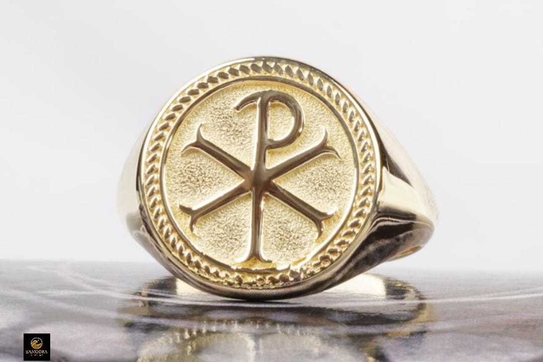 Chi Rho Wedding Chi Rho Alpha Omega Signet Ring 925 Sterling Silver Christian Monogram ...