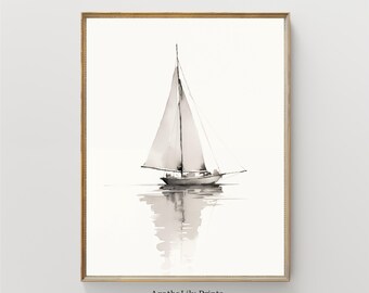 Impresión digital de velero náutico neutro, arte de pared vintage para guardería, arte antiguo descargable 0152