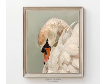 黒背景に描かれたヴィンテージの白鳥の絵画 | 印刷可能なデジタル