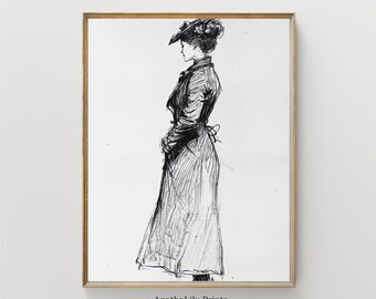 Antike Dame Figur Skizze Vintage Neutral Dekor DRUCKBAR Digital Downloadable Print 0091
