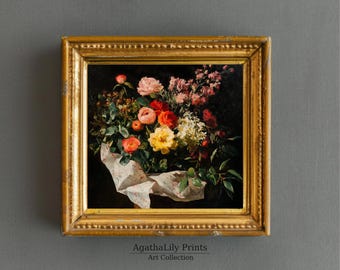 Moody Floral Still Life Painting: Dark Academia Antique Bouquet (Printable)