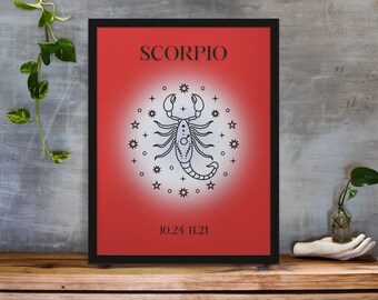 Stampa zodiacale Scorpione Poster, Decorazione murale Scorpione, Arte murale stampabile, Arte murale stampabile Scorpione, Regalo di arte murale Scorpione, Zodiaco Scorpione