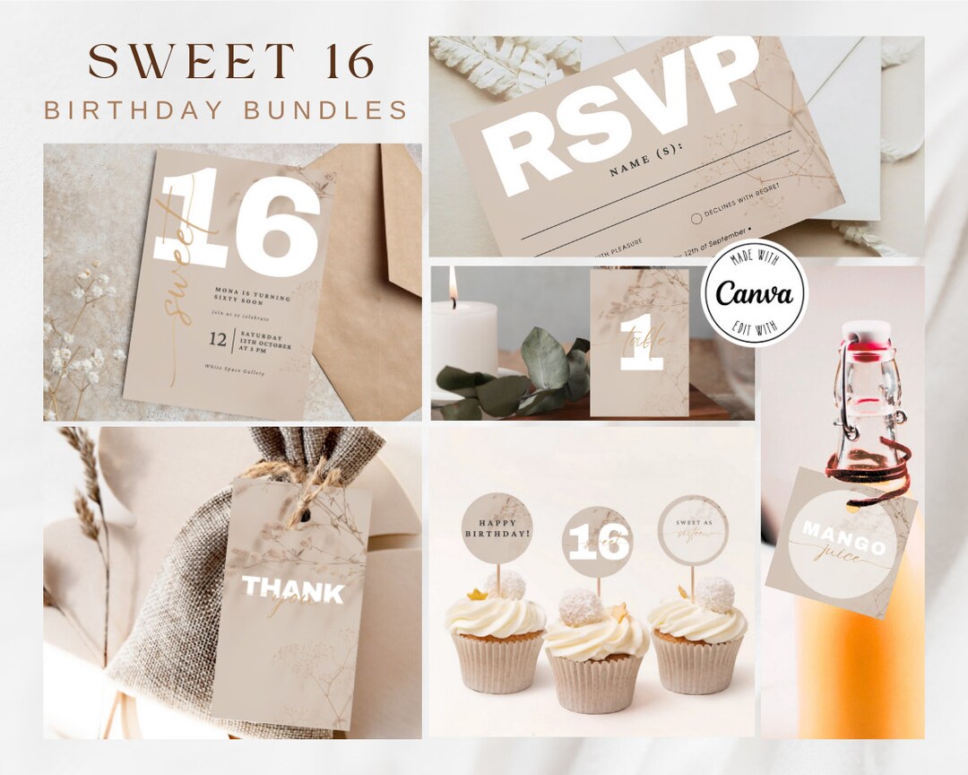 Personalized Sweet 16 Birthday Invatation , Printable Birthday Bundle ...