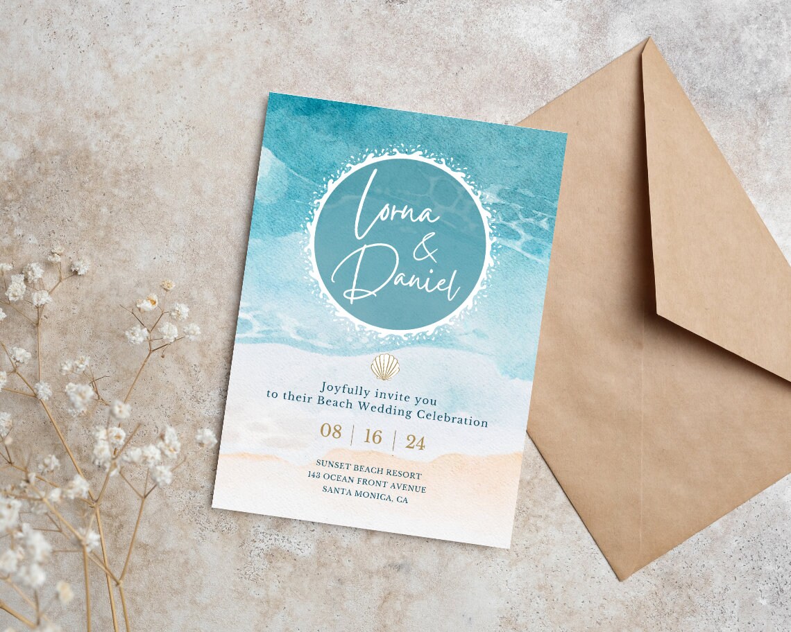 Personalized Beach Wedding Invitation Printable, Printable Beach ...
