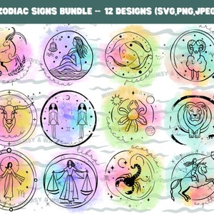 Bundle aquarelle signes du zodiaque SVG, signes astrologiques, symboles du zodiaque, fichier coupé Cricut, cadeau Saint-Valentin, sweat-shirt du zodiaque, cadeau Verseau