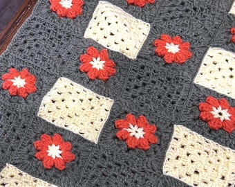 Handmade Granny Square Crochet Blanket: Vintage Floral Baby Throw
