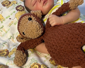 Soft Animal Lovey Blankets, Monkey & Dino Cuddle Companions for Infants and Toddlers