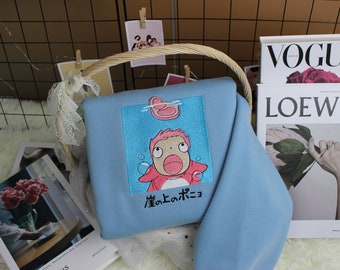 Ponyo Ghibli   Anime  Embroidery Sweatshirt, Anime Ghibli Shirt , Anime Ghibli Friend Hoodie, Ponyo Anime Gift Men and Women T-shirt