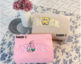 Sponge.Bob and Pa.trick Embroidered Sweatshirt,  Couple Crewneck T-Shirt Hoodie Couple Matching Sweater Anniversary ,Valentine's Day Gift,