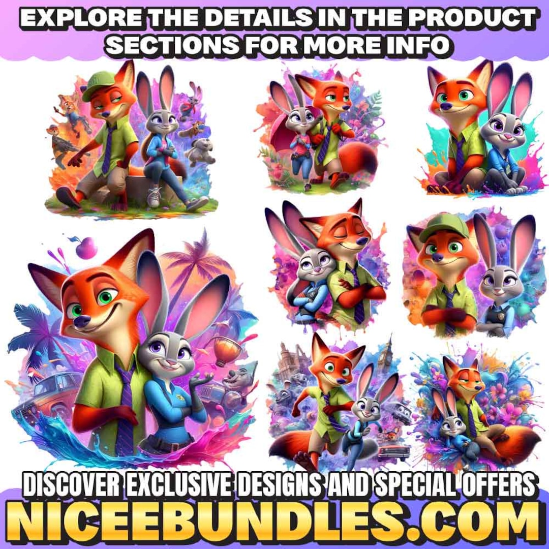 8 PNG Zootopia Nick & Judy Splash and Watercolor Digital Design PNG ...