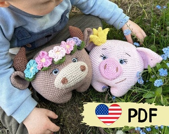 Farm animals Crochet animals Cow crochet pattern Pig crochet pattern Stuffed animals