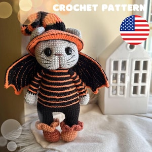 Gatto all&#39;uncinetto Gatto di Halloween Modello di Halloween Gatto nero Amigurumi Halooween Cat