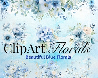 Watercolor floral cliparts , blue flowers,  png format, Floral Bouquet,Wedding Clipart