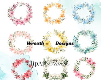 Watercolor Floral Wreath Clipart | Wedding & Craft PNG (Digital Download)