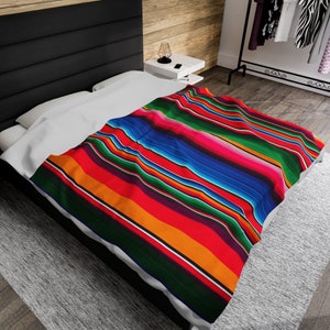 Mexican Serape Velveteen Plush Blanket Wrap Yourself in Mexi-Cozy Madness!
