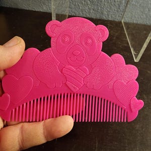 Rare Vintage 90s Lisa Frank pink panda bear with hearts hair comb
