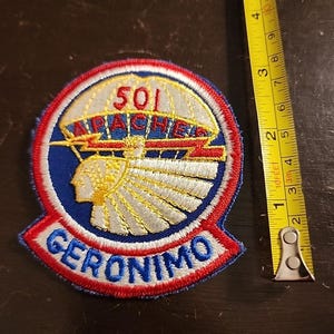 Vintage US Army Geronimo 501 Apaches Patch Embroidered Sew On Patch -3.375&quot;