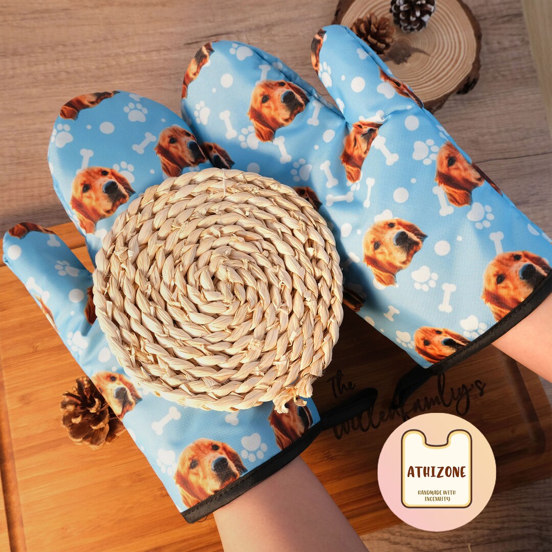 Personalized Oven Mitts With Pet Face, Custom Photo Kitchen Accessory