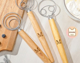 Custom Danish Dough Whisk, Personalized Wooden Dough Whisk, Engrave Name Sourdough Whisk, Initial Danish Dough Hook, Bread Making, BakerGift