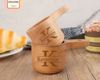 Wood Measuring Cups Set of 4, Custom Natural Wood Measuring Cups, Handcrafted Engrave Measuring Cups, Unique Baking Gifts, Gifts for Bakers