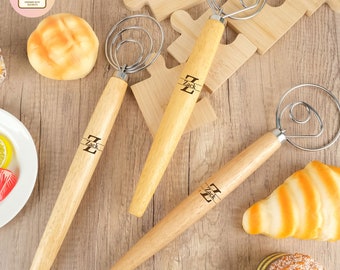 Personalized Wooden Dough Whisk, Custom Danish Dough Whisk, Engrave Name Sourdough Whisk, Initial Danish Dough Hook, Bread Making, BakerGift
