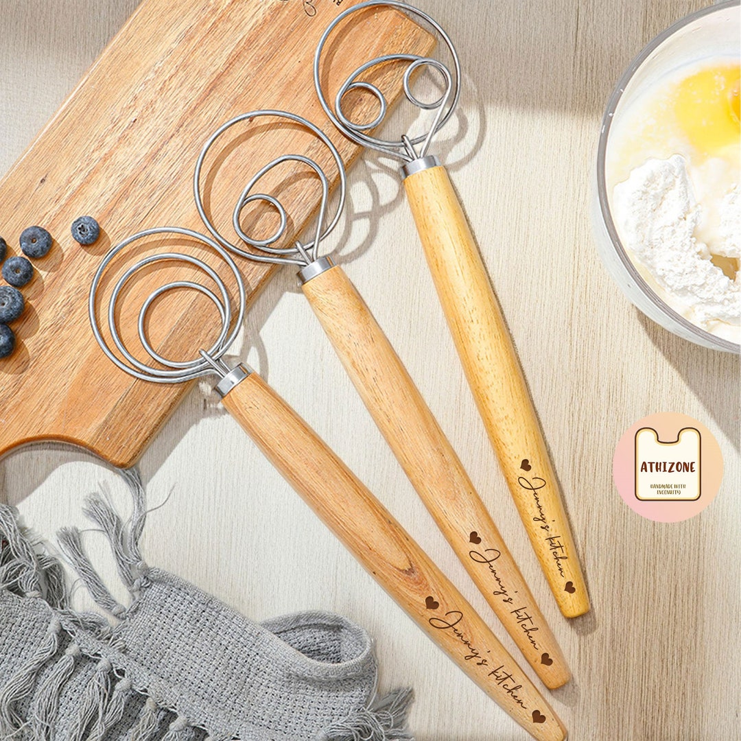 Custom Danish Dough Whisk, Personalized Wooden Dough Whisk, Engrave Name Sourdough Whisk