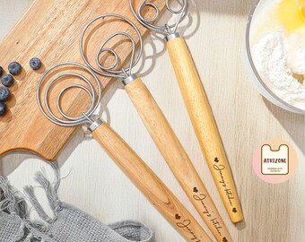 Custom Danish Dough Whisk, Personalized Wooden Dough Whisk, Engrave Name Sourdough Whisk, Initial Danish Dough Hook, Bread Making, BakerGift