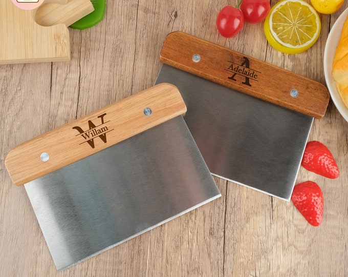 Personalized Dough Scraper, Custom Stainless Steel Dough Bench Scraper/Chopper, Engrave Wooden Cutter Chopper Bench, Cutter, Gifts For Baker