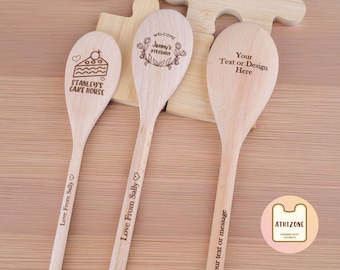 Personalised Wooden Spoon, Custom Engraved Name on the Handle and Head, Engraved Cooking Utensil, Chef Design, Mothers Gift, Present Cooking