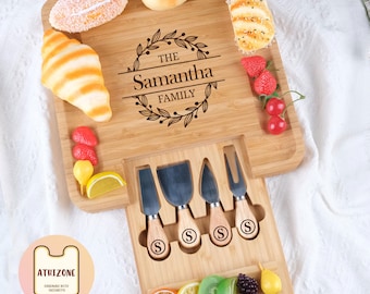 Customized Charcuterie Wood Board, Custom Engraved Cheese Board Set, Engraved Name Gift, Couple Cutting Board, Borad With Fork, Gift For Her