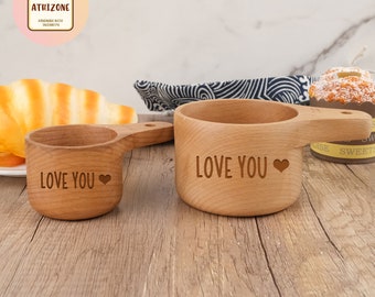 Custom Wood Measuring Cups, Personalized Engrave Name Measuring Cups, Initial Wood Measuring Cups, Monogram Cups Gift, Gift For Baker, Beech