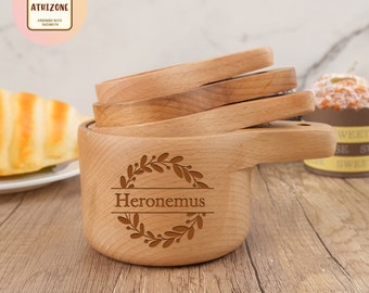 Custom Wood Measuring Cups, Personalized Engrave Name Measuring Cups, Initial Wood Measuring Cups, Monogram Cups Gift, Gift For Baker, Beech