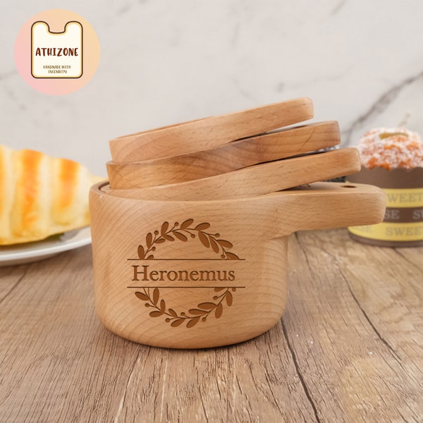 Custom Wood Measuring Cups, Personalized Engrave Name Measuring Cups, Initial Wood Measuring Cups, Monogram Cups Gift, Gift For Baker, Beech