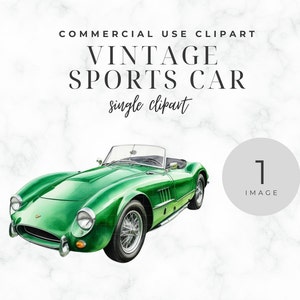 Aquarel raceauto, retro clipart, enkel beeld clipart, smaragdgroen clipart, commercieel gebruik clipart, autoshow clipart, Vaderdag